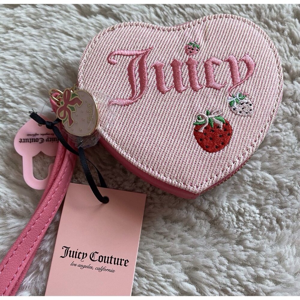 Juicy Couture Berry Sweet Coin Purse Wristlet Strawberry Pink #1 W/Charm NEW